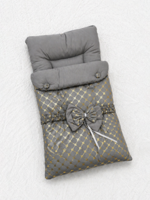 China Velvet Baby Sleeping Bag – Grey Gold with Bow Detail