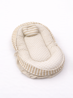 Soft Baby Nest Lounger with Pillow | Beige Stripe