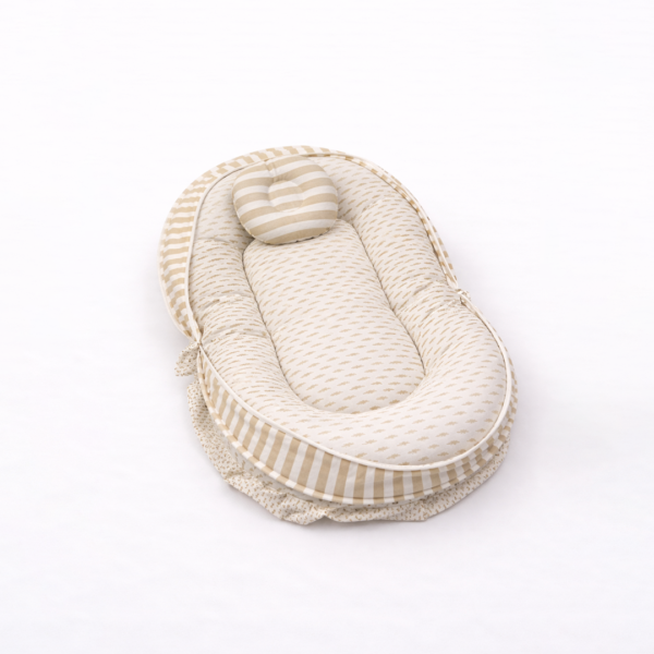 Soft Baby Nest Lounger with Pillow | Beige Stripe