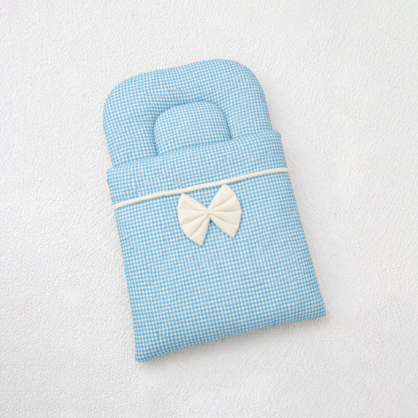 Cotton Fabric Baby Sleeping Bag with Neck Pillow – Bow Design