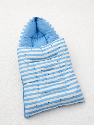 China Velvet Hooded Baby Sleeping Bag – Sky Blue Stripe